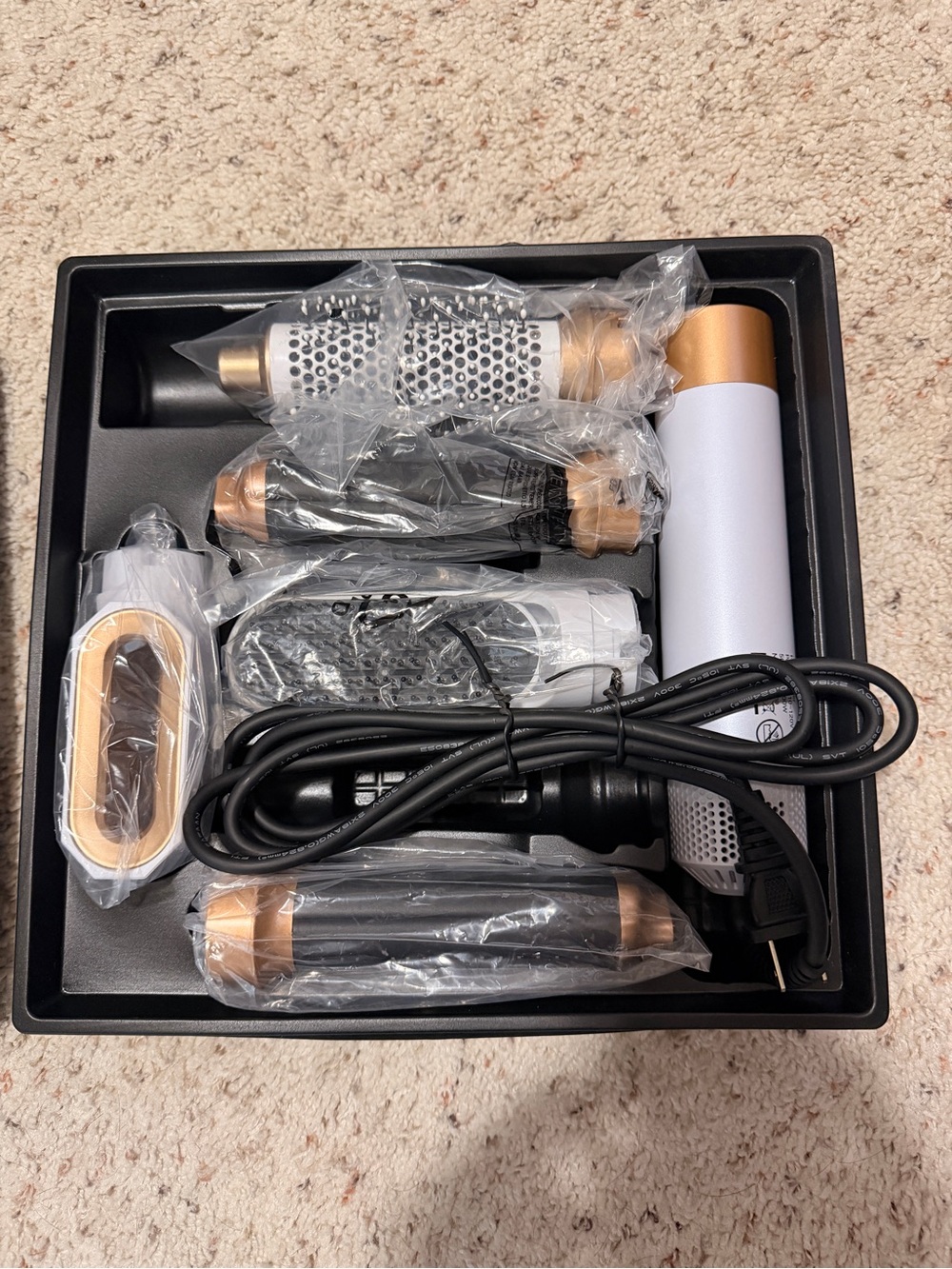White and Gold Corded Hair Styling Set with Interchangeable Attachments
